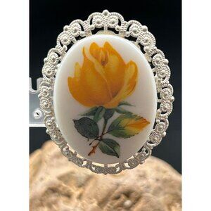 Vintage west Germany porcelain - Brooch Pin 2" Yellow Rose
